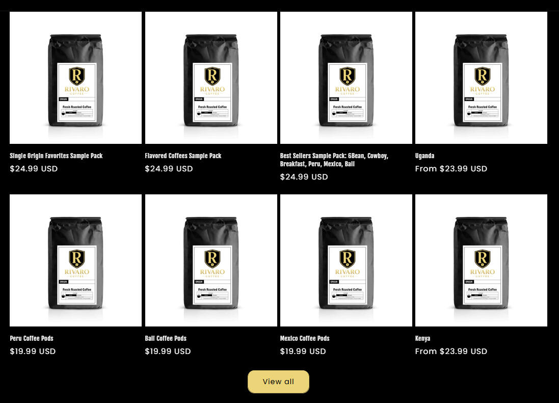 Rivaro Coffee Selection with a view all button link